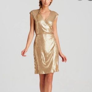 NWT Michael Kors Gold Sequin Wrap Dress XS